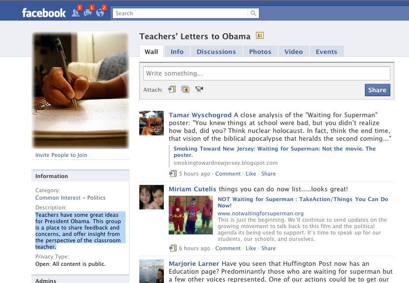 Teachers' Letters to Obama Facebook Group